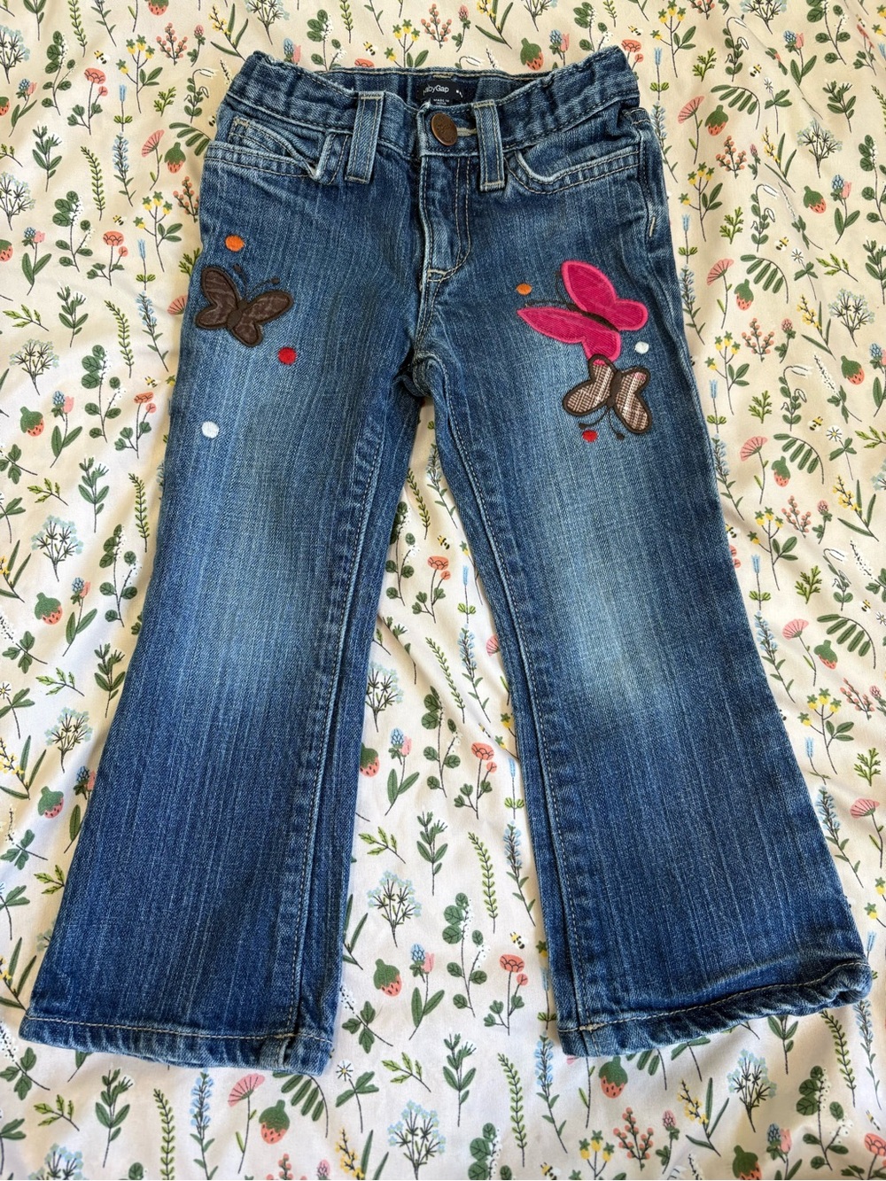 Baby Gap Girls' Blue Flare Jeans with Butterfly Patches